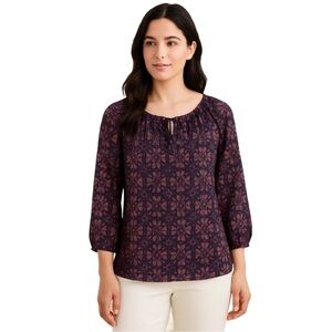 Vintage LOFT Sheer Print Blouse in Jewel Tones